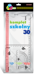 KOMPLET SZKOLNY: LINIJKA 30 cm + 2 EKIERKI + KĄTOMIERZ