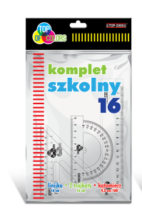 KOMPLET SZKOLNY: LINIJKA 16 cm + 2 EKIERKI + KĄTOMIERZ